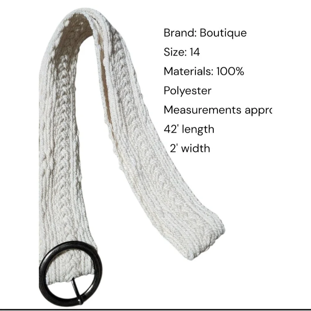 Boutique Cream Woven Braided Cloth Belt Size 14 Circle Buckle 42 Inch Boho White